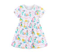 Mädchen Kleid Sommer Kleid T-Shirt Kleid Baumwollkleid Cartoon Druck Blumenmuster Prinzessin Kleid Rundhals Pullover Kurzarm Kinder Kleider Freizeit Mädchen Kleid Meerjungfrau A 2Y