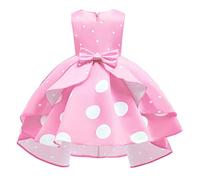 Mädchen Kleid Vintage Polka Dot Prinzessin Tutu Partykleider Kinder Mädchen 1950er Rockabilly Kleid Gepunktet Abendkleid Geburtstag Kleider A-Linie Blumen Retro Faltenrock Rosa 110