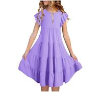 Mädchen Kleider Sommerkleid Chiffonkleid Einfarbig Kinderkleid Elegante A Linie Partykleid Kleider für Mädchen Kleid mit Farbverlauf Knielang Freizeitkleid für und Teenager Festliche (C-Purple, 8-9)