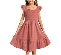 Mädchen Kleider Sommerkleid Chiffonkleid Einfarbig Kinderkleid Elegante A Linie Partykleid Kleider für Mädchen Kleid mit Farbverlauf Knielang Freizeitkleid für und Teenager (A-Rose Gold, 9-10 Years)