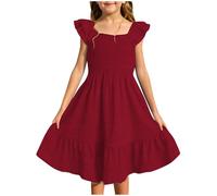 Mädchen Kleider Sommerkleid Chiffonkleid Einfarbig Kinderkleid Elegante A Linie Partykleid Kleider für Mädchen Kleid mit Farbverlauf Knielang Freizeitkleid für und Teenager (A-Red, 4-5 Years)