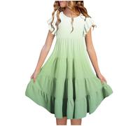Mädchen Kleider Sommerkleid Chiffonkleid Einfarbig Kinderkleid Elegante A Linie Partykleid Kleider für Mädchen Kleid mit Farbverlauf Knielang Freizeitkleid für und Teenager Festliche (B-Green, 12-13)