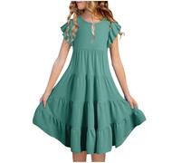 Mädchen Kleider Sommerkleid Chiffonkleid Einfarbig Kinderkleid Elegante A Linie Partykleid Kleider für Mädchen Kleid mit Farbverlauf Knielang Freizeitkleid für und Teenager Festliche (C-Green, 8-9)