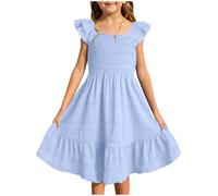 Mädchen Kleider Sommerkleid Chiffonkleid Einfarbig Kinderkleid Elegante A Linie Partykleid Kleider für Mädchen Kleid mit Farbverlauf Knielang Freizeitkleid für und Teenager (A-Light Blue, 3-4 Years)