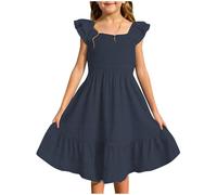Mädchen Kleider Sommerkleid Chiffonkleid Einfarbig Kinderkleid Elegante A Linie Partykleid Kleider für Mädchen Kleid mit Farbverlauf Knielang Freizeitkleid für und Teenager (A-Navy, 11-12 Years)
