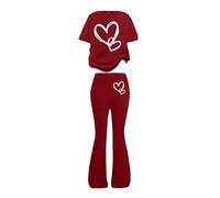 Mädchen Kleidung Baggy Rundhals Kurzarm Tshirt und Lang Schlaghose Zweiteiler Set Kinder Sommer Cute Casual Sport Outfit Elegant Bekleidungssets Bequem Modisch Trainingsanzug (a-Red, 11-12 Years)
