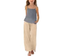 Mädchen Kleidung Leinen Rundhals Ärmellos Tshirt Lang Hose Zweiteiler Set Kinder mit Trägern Sommer Casual Sport Tanktop Outfit Elegant Bekleidungssets Bequem Trainingsanzug (Grey-3, 11-12 Years)