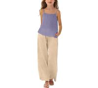 Mädchen Kleidung Leinen Rundhals Ärmellos Tshirt Lang Hose Zweiteiler Set Kinder mit Trägern Sommer Casual Sport Tanktop Outfit Elegant Bekleidungssets Bequem (Dark Purple-3, 9-10 Years)