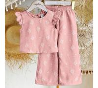Mädchen Koreanischer Stil Sommer 2-teiliges Set, Blumenmuster ärmelloses Top Lässig Hose, Hellrosa Retro 7. Geburtstag süß Familienurlaub Kleine Mädch