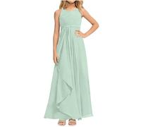 Mädchen Lang Elegant Chiffonkleid V-Ausschnitt Ärmellos Abendkleid Hohe Taille Bequem Ballkleid Sommer Einfarbig Strandkleid Festlich Hochzeit Partykleid A-Linie Kleid 1-13 Jahre