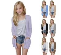 Mädchen Lang Strickjacke Softshelljacke Langarm Leichte Dünn Atmungsaktiv Strickjacke Cardigan Einfarbige Jacke Outdoorjacke Mode Jacken Rash Guard Sommerjacke (Blue, 11-12 Years)