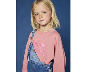 Mädchen Langarmshirt Cropped mit Pailletten-Schriftzug & Recycling-Baumwolle rosa Gr. 98/104 von Vertbaudet