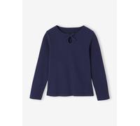Mädchen Langarmshirt mit Cut-Out & Schleife, Ripp blau Gr. 98/104 von Vertbaudet
