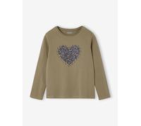 Mädchen Langarmshirt mit Paillettenmotiv olivgrün Gr. 128 von Vertbaudet