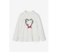 Mädchen Langarmshirt mit Weihnachtskranz, Recycling-Baumwolle wollweiß Gr. 110 von Vertbaudet