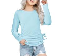 Mädchen Langarmshirt Rundhals Rüschen Langarm Sweatshirt Einfarbige Kinder Baumwolle Sommer T-Shirts Casual Sport Oberteile Niedlich Basic Tees Tops (Light Blue, 13-14 Years)