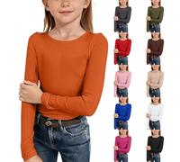 Mädchen Langarmshirts Warm Rundhals Pullover T-Shirts Kinder Einfarbig Figurbetont Bequeme Rüschen Unterhemd Strick Soft Langarm T Shirts Lose Casual Siim Fit Tops Pour (Hot Pink, 13-14 Years)