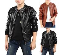 Mädchen Lederjacke Kinder Kragen Motorrad Bikerjacke aus Kunstleder Kinderkragen Lederimitat Mantel Jacke Bikerjacke mit Bomberjacke Mädchen übergangsjacke Frühling (Black, 6-7 Years)