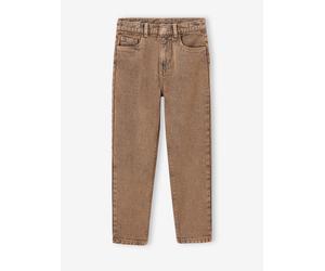 Mädchen Mom-Jeans mit hohem Bund, Bundweite verstellbar cappuccino Gr. 134 von vertbaudet