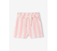 Vertbaudet Mädchen Musselin-Shorts mit Breiten Streifen und Bindegürtel bonbon rosa 98/104