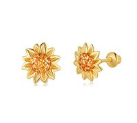 Mädchen Ohrringe 925 Sterling Silber Post Hypoallergene Schraubverschluss mit Sicherheit ohrstecker versch Ohrringe für Kinder Mädchen Damen Schmuck (Sonnenblume)