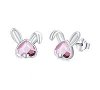 Mädchen Ohrringe Hase 925 Sterling Silber Hypoallergen Hasen Ohrstecker mit Rosa Herz Kristall Niedlich Tier Ohrringe Hasen schmuck für Kinder Damen