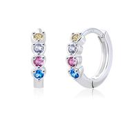 Mädchen Ohrringe Silber 925 Creolen Kleine, Bunt Silber 925 Ohrringe Creolen mit Zirkonia Strass Rosa Blau Stein Herz Ohrring Glitzer Kleine Schlafen Knorpel Kreolen Huggie Creole Liebe Herzohrring