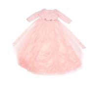 Mädchen-Performance-Kleid mit Spitzenärmeln, Prinzessin-Festzug-Fliege, Rosa, Reine Farbe, Polyesterfasermaterial, Vielseitige Szenen
