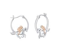 Mädchen Pferd Ohrringe 925 Sterling Silber Rose Gold Pferd Creolen Ohrringe Mädchen Fahrt Horse Tier Kleine Creolen Schmuck Geschenk für Damen Kinder