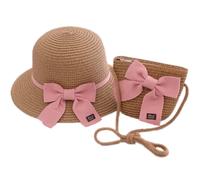 Mädchen Prinzessin Strohhut Und Handtaschen Set 2 Stücke Sommerurlaub Kinder Süße Niedliche Bughut Uv-Schutz Strandhut
