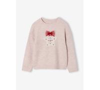 VERTBAUDET Pullover für Mädchen, Weihnachten, Stern, glänzendes Garn, Powder Pink, 10 Jahre
