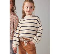 Mädchen Pullover mit Volantkragen Geschwister-Capsule wollweiß/blau Gr. 110 von vertbaudet