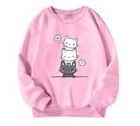 Mädchen Pullover Niedliche Katze Drucke Lässiger Lockere Sweatshirt Bequeme Streetwear Lässige Langarmshirt Oversized Casual Rundhalsausschnitt Langarm Oberteile für 3-14 Jahre