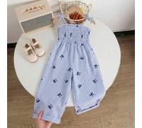 Mädchen Retro Boho Spaghetti-Träger Jumpsuit aus strukturiertem Stoff, weite Beine, Schwarz-Weiß Totem Muster, minimalistisch elegant fließend, geeign