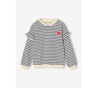 Vertbaudet Mädchen Ringel-Sweatshirt, Volantärmel Marine 98/104