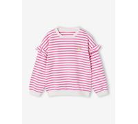 Mädchen Ringel-Sweatshirt, Volantärmel pfingstrose Gr. 140 von Vertbaudet