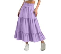 Mädchen Rock Lang Elegant Maxirock Modische Faltenrock Elastische Taille A-Linie Sommerrock Fließender Einfarbig Freizeitrock Strandrock Maxi Skirt Teenager Mädchen Langr Röcke Lässiger Sportrock
