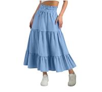 Mädchen Rock Lang Elegant Maxirock Modische Faltenrock Elastische Taille A-Linie Sommerrock Fließender Einfarbig Freizeitrock Strandrock Maxi Skirt Teenager Mädchen Langr Röcke Lässiger Sportrock
