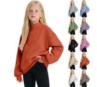 Mädchen Rundhals Langarmshirt Baumwolle Warm Einfarbige Rollkragen Sweatshirt Teenager Kinder Weich Trendy Schule Langarmbluse Langarm Casual Pullover (White, 3-4 Years)