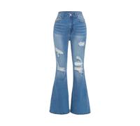 Mädchen-Schlag-Jeans, zerrissene Vintage-Blockenhose, Denim-Hose mit Taschen, für Teenager, Kinder, Jugendliche, hohe Taille, gerade Rüschen, zerrissene Jeans, Hose, Skinny, bequem, Sommermode