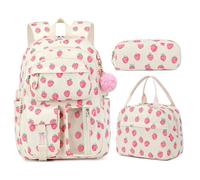 Mädchen-Schulranzen, 3-teiliges süßes Erdbeer-Cord-Rucksack-Set, leichte Schultaschen mit großer Kapazität, 30, 5 x 17, 8 x 43, 2 cm, Erdbeer-Rucksack