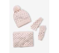 Mädchen Set: Mütze, Loopschal & Handschuhe, Herzen BASIC rosa Gr. 104/116 von vertbaudet