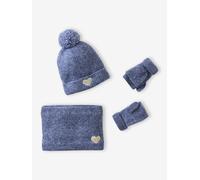 Mädchen Set: Mütze mit Herz, Rundschal & 2-in-1-Handschuhe blau Gr. 104/116 von vertbaudet