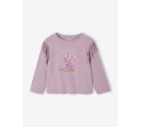 Vertbaudet Mädchen Shirt mit Fransen und Cowboy-Boots-Motiv Malve 128