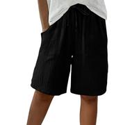 Mädchen Shorts Knielang Hoch Junge Kurze Hose mit Kordelzug Einfarbig Strand Resort Mädchen Hot Pants Glänzende Sportshorts Tanz Gymnastik Yoga Turnshorts Kurz (Black, 9-10 Years)