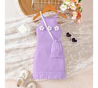 Mädchen Sommer ärmelloses Kleid, inklusive Umhängetasche als Accessoire, Quasten Dekor, weiches Material, bequemer Stoff, geeignet für 4-7 Jahre alt