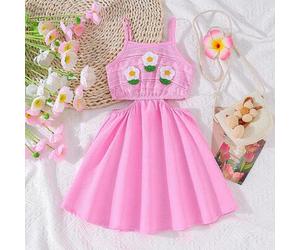 Mädchen Sommer Kleid mit Hohlmuster und Blümchen-Muster, ärmellos