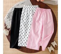 Mädchen Sommer Lässig Slouchy Lange Hose 3-teiliges Set, Neues minimalistisches gestreiftes Polka Dot einfarbig, 4-7 Jahre alt, Bund mit 3D Schleife D