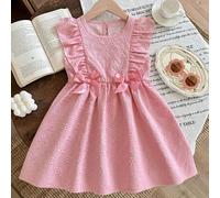 Mädchen Sommer Rosa Jacquard Kleid mit Rüschenärmeln, Schleifendekor, Prinzessin Stil Ballonrock, Europäischer Palast Stil Kinderkleid, Baby Geburtsta
