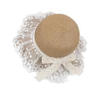 Mädchen Spitze Strohhut Kinder Sommer Sonnenhut Mode Geflochten Sonnencap Eleganter Fischerhut mit Schleife, Blumen Verstellbare Strandmütze Schöner Freizeithut für Reisen, Urlaub, Strand, Picknick